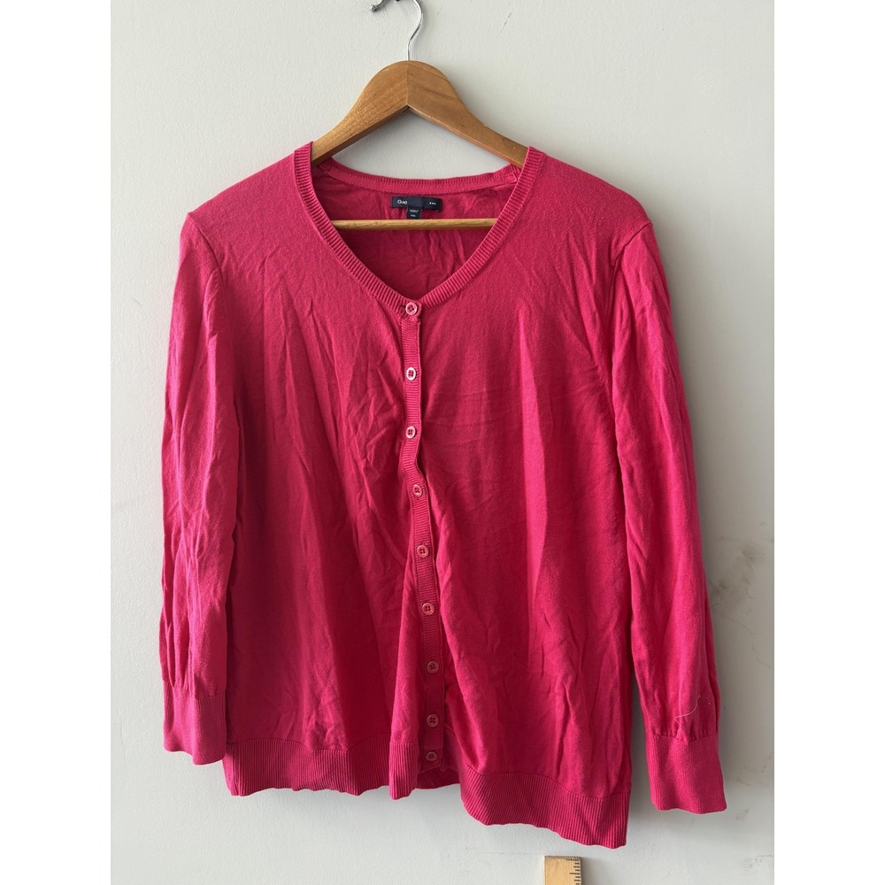 Gap Cardigan Sweater Womens XXL Pink Crewneck Button Front Long Sleeve Knit